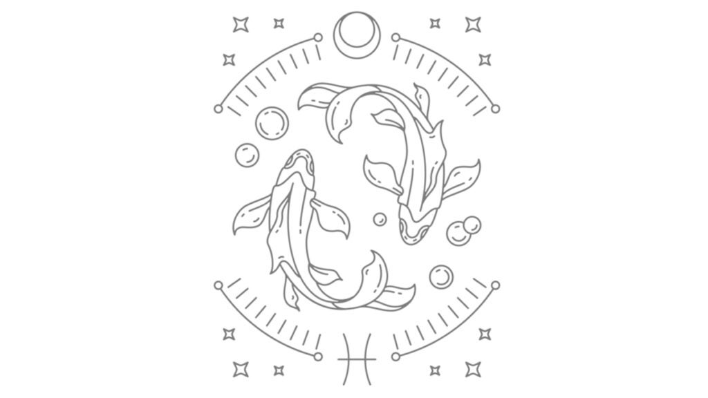 Illustration of astrological symbol for Pisces, a water sign of the zodiac according to astrology