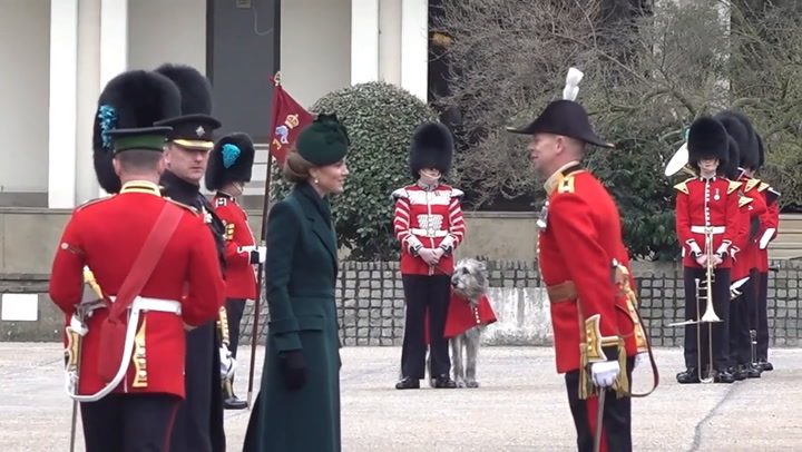 Princess of Wales bursts into laughter after presenting sprig of shamrock Irish Guards