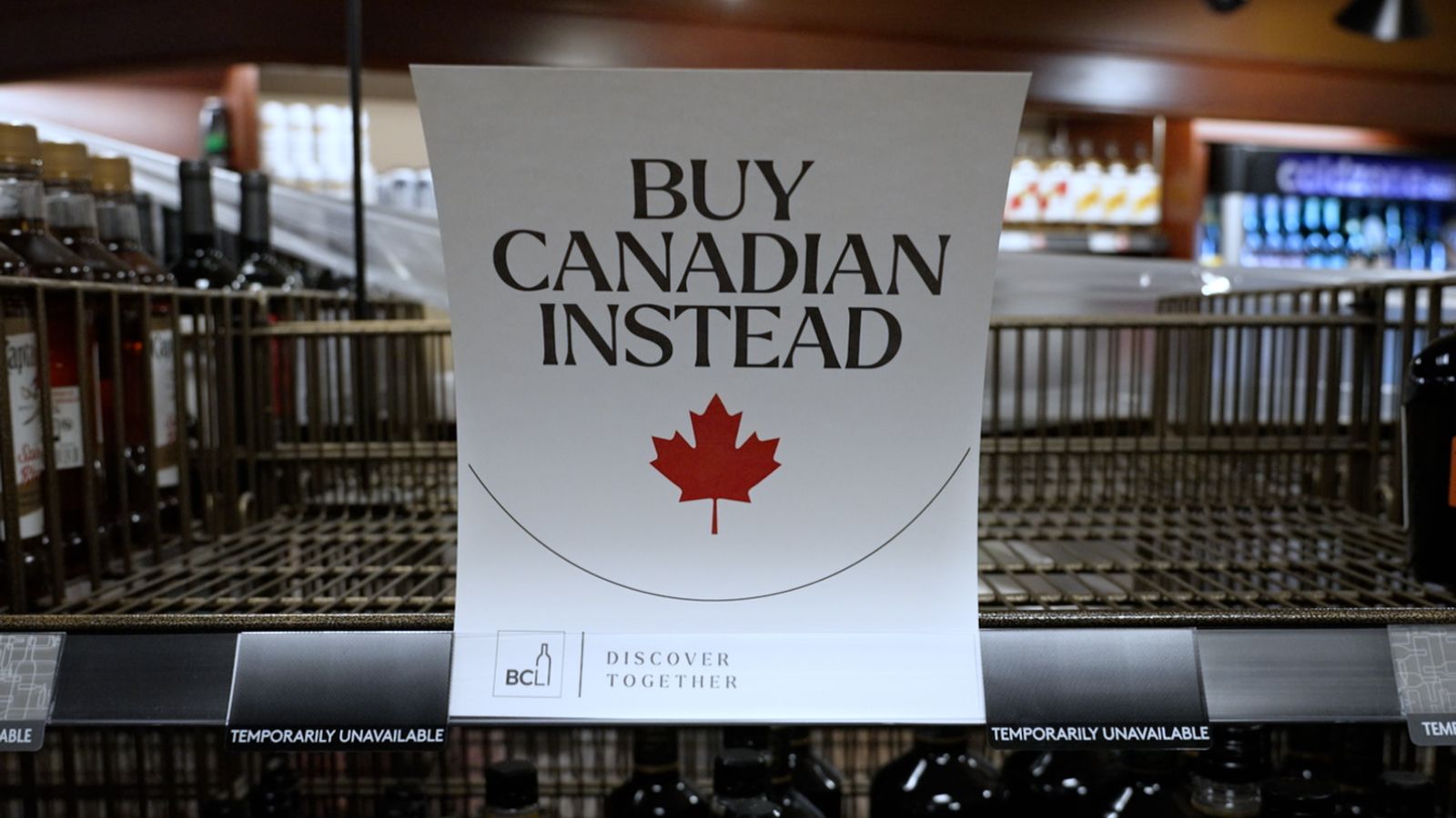 A sign asking consumers to 'Buy Canadian Instead'.