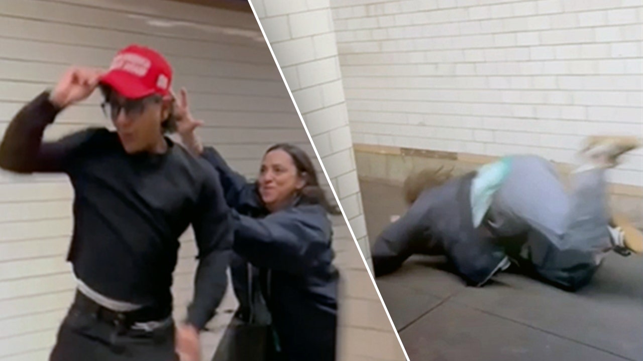 Subway rider's tumble caught on camera after failed attempt to snatch MAGA hat off man's head: 'Instant karma'